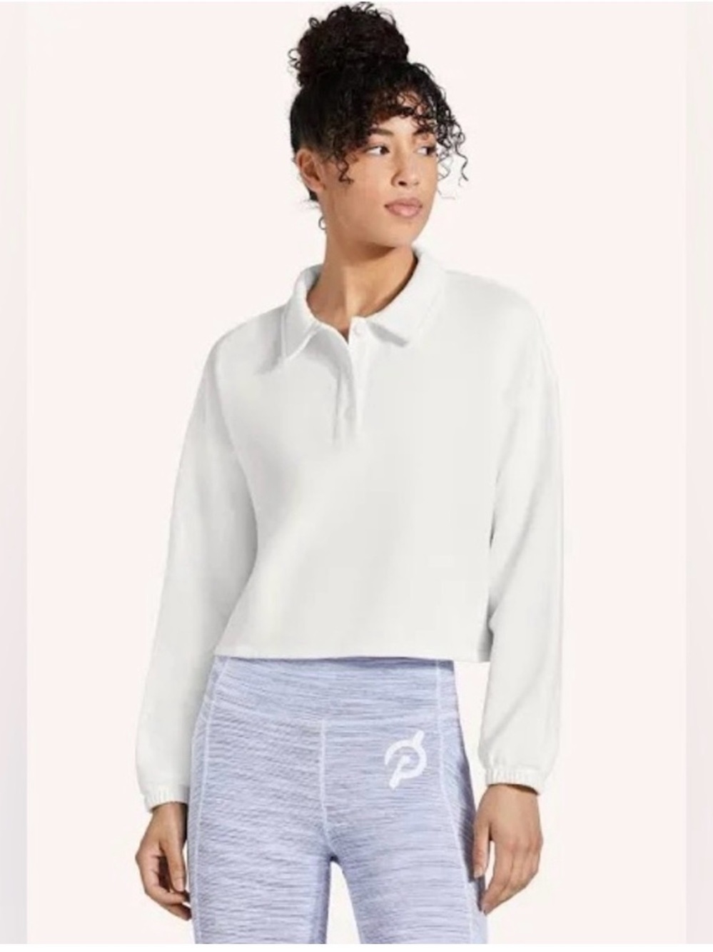 NWOT Peloton White Cropped Polo Sweatshirt